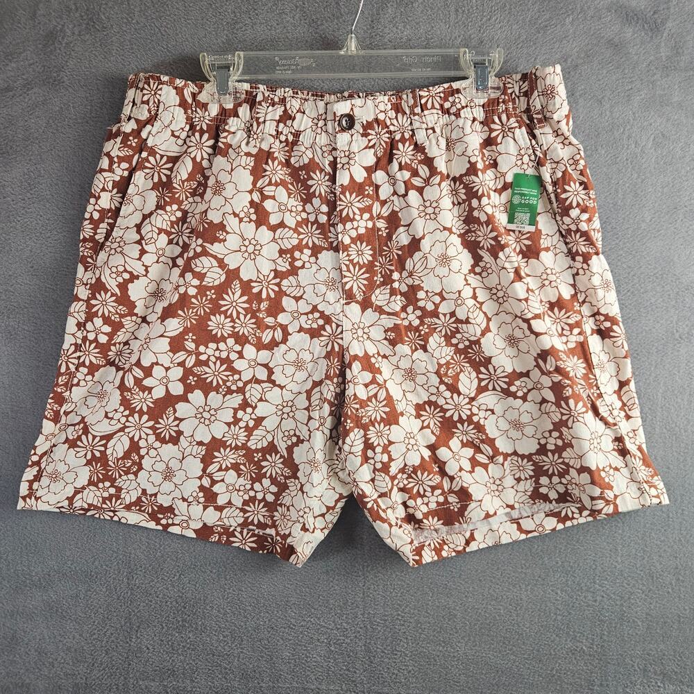 Gap Floral Print Elastic Waist Shorts Men’s Large Brown Cream Summer Casual
